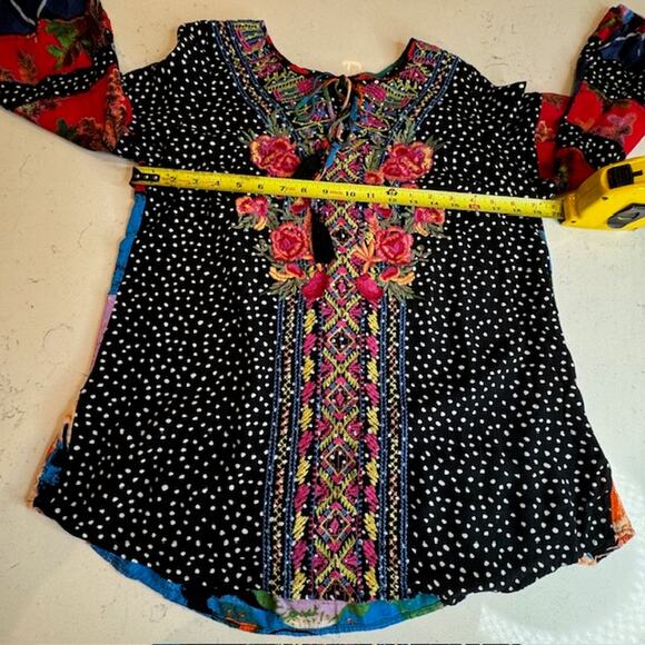 Caleoas Black Fiesta Floral Embroidered Bohemian Hippie Ruffle Blouse - Medium - Picture 15 of 16